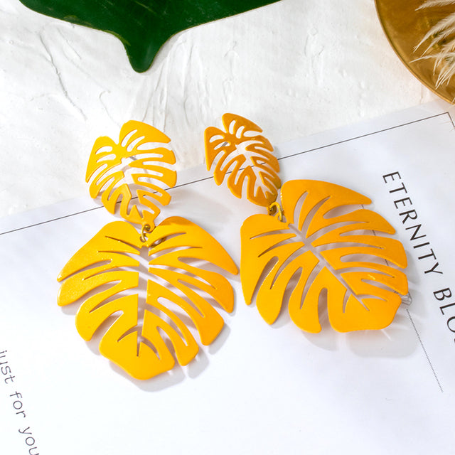Yellow Leaf Dangle Earrings