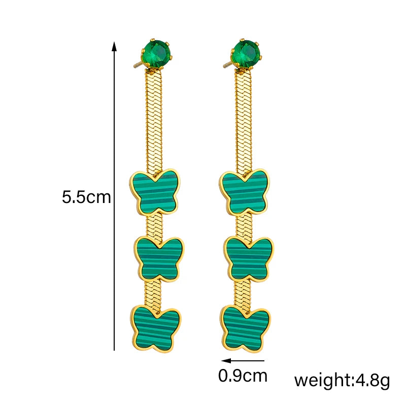 DIEYURO 316L Stainless Steel Green Butterfly Necklace Bracelets Earrings For Women Fashion Beads Chain Jewelry Set Party Gift