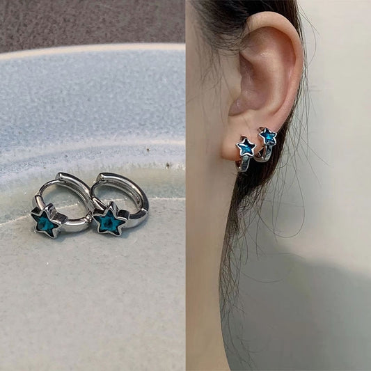Blue Star Hoop Earrings