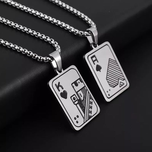 Personality Ace King Playing Card Stainless Steel Pendant Necklace for Men Rectangle Sweater Necklace Party Punk Jewelry
