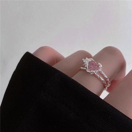 Crystal Love Heart Open Rings