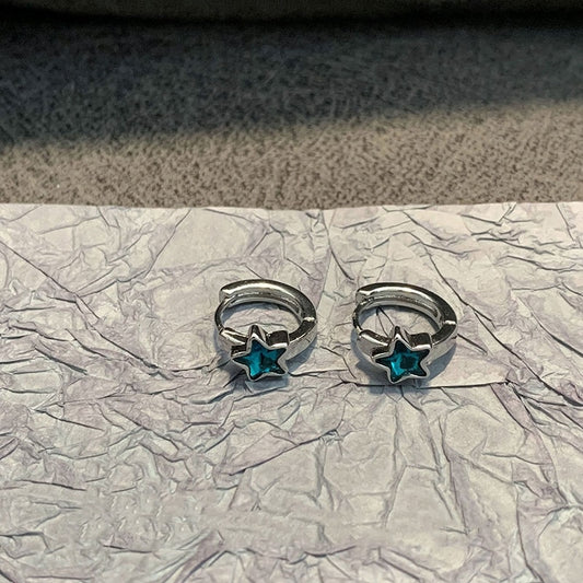 Blue Star Hoop Earrings